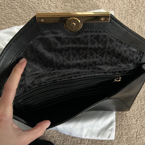 Black Michael Kors clutch with gold chain - Picture 6 of 8